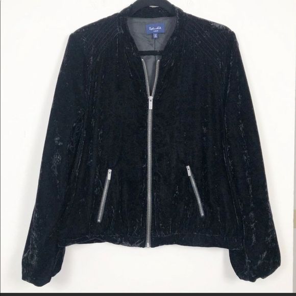 Splendid Black Crush Velvet Bomber Zip Up Jacket L - Picture 4 of 10